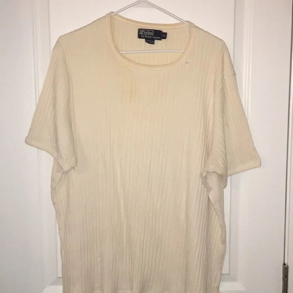 Creme Ribbed Cotton Polo Ralph Lauren T Shirt XL